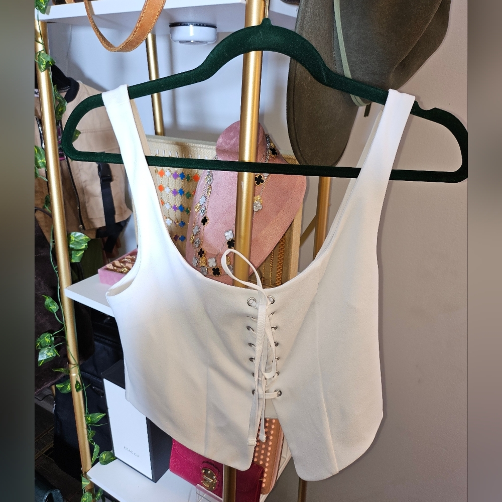 silence + noise White Lace-Up Crop Tank